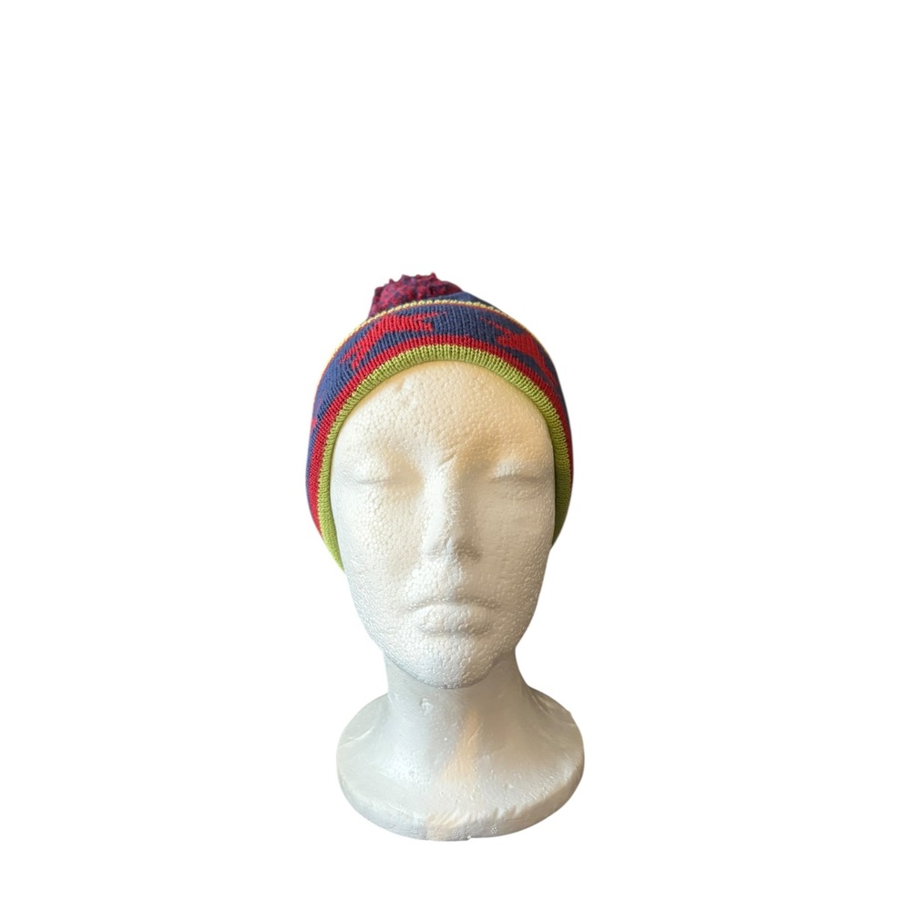 Company Kids Star Knit Beanie‎ OS – Blue Red Pom Pom Winter Hat